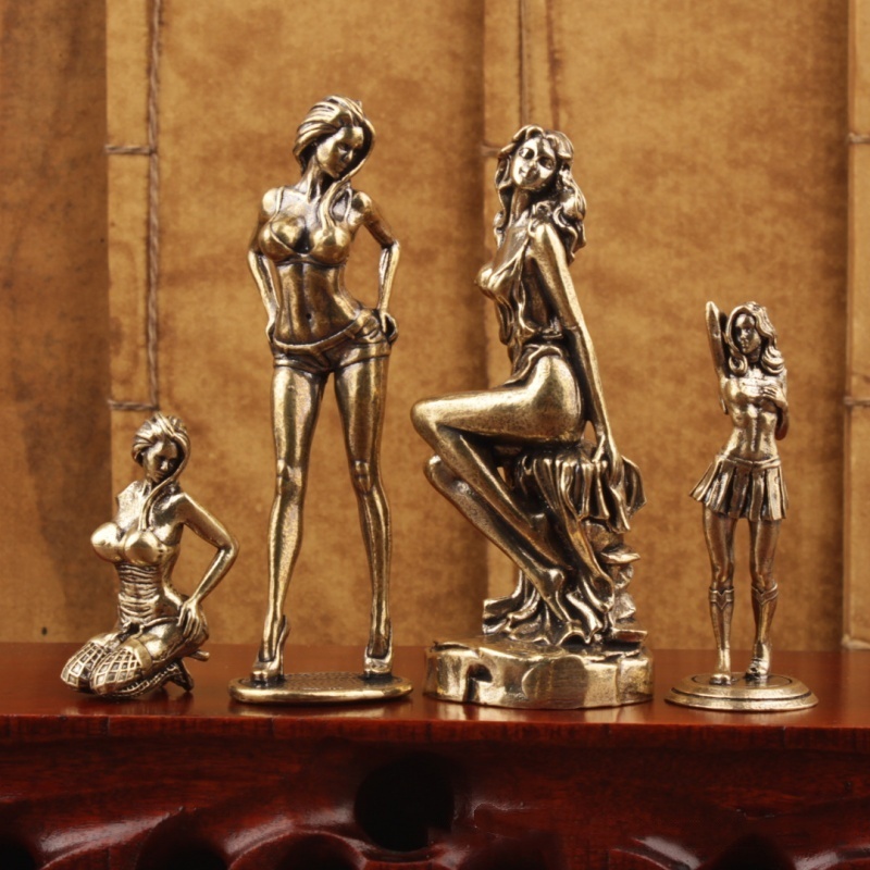 Vintage Collectible Ornaments - Vintage Solid Copper Bikini Woman Statue
