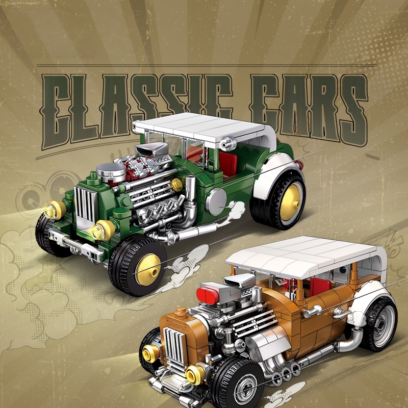 Vintage Collectible Model Cars - Retro vintage car building block set,