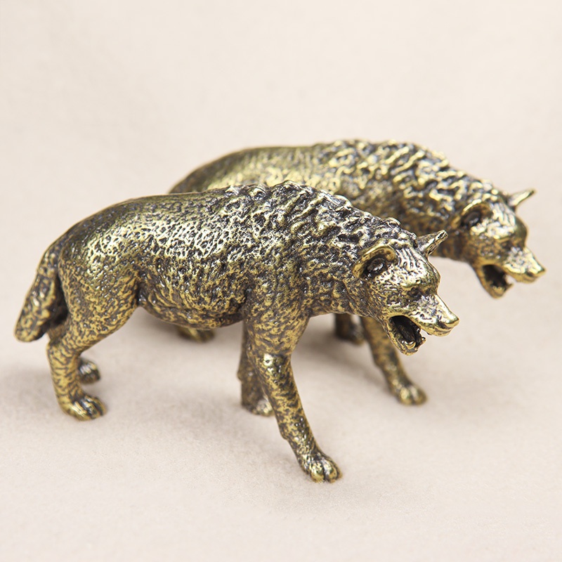 Vintage Collectible Ornaments - Solid Brass Hyena Figurine Miniature Office